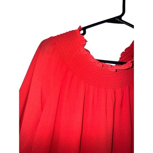 Michael Michael Kors Red Smocked Neck Chiffon Blouse With 3/4 Sleeves XS Womens - Picture 6 of 10